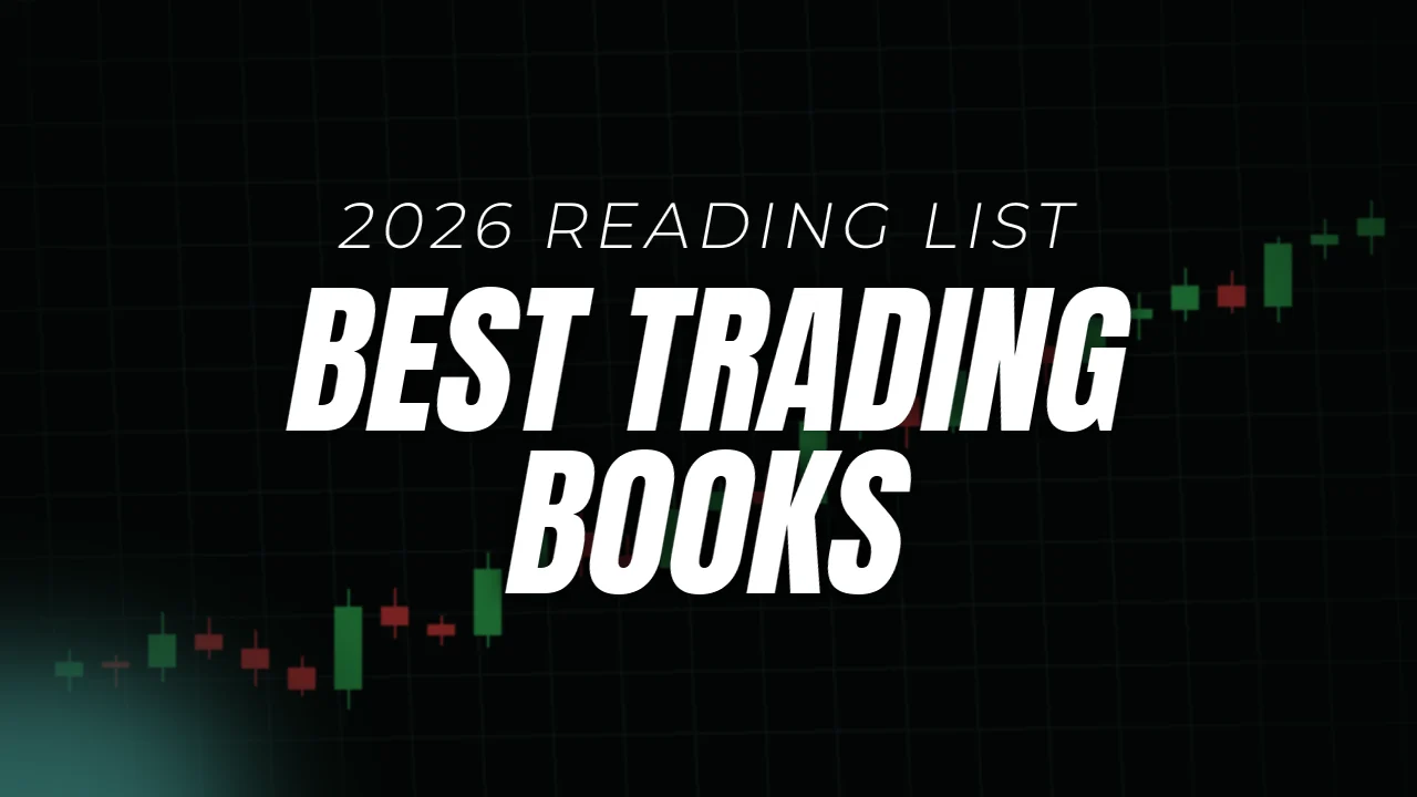 Best trading books 2026 reading list, cover image over a candlestick chart