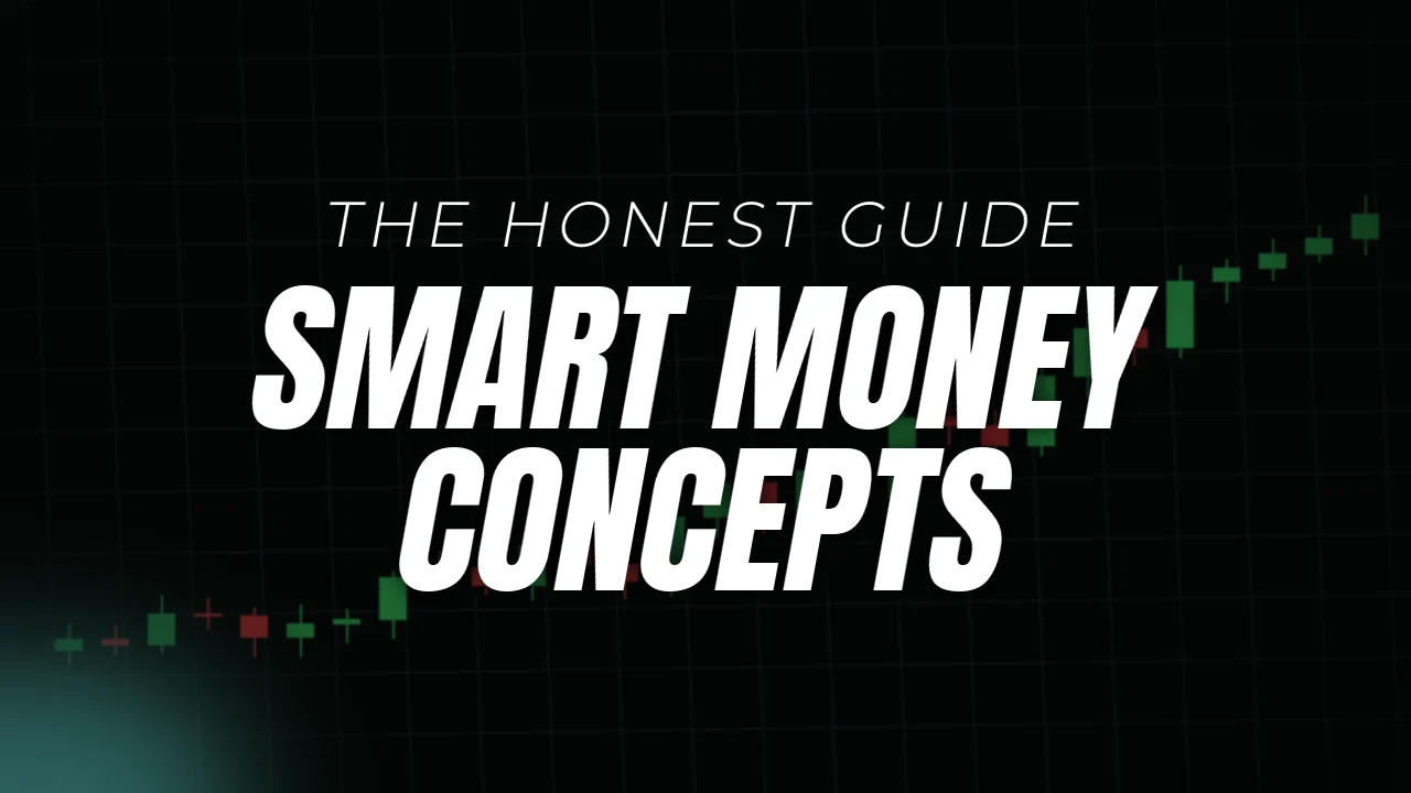 Smart money concepts explained, the honest guide, cover image over a candlestick chart