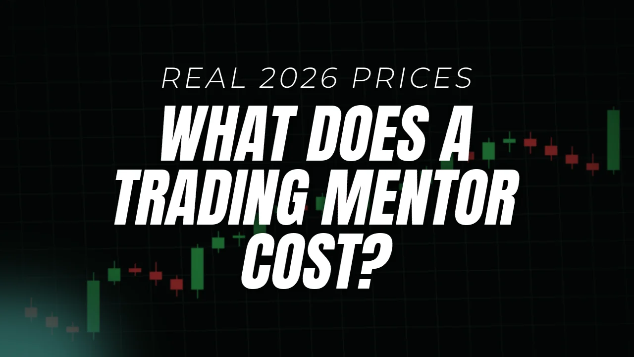 What does a trading mentor cost, real 2026 prices, cover image over a candlestick chart